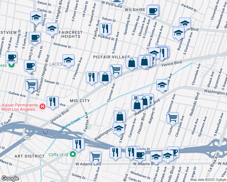 map of restaurants, bars, coffee shops, grocery stores, and more near 1912 Thurman Avenue in Los Angeles