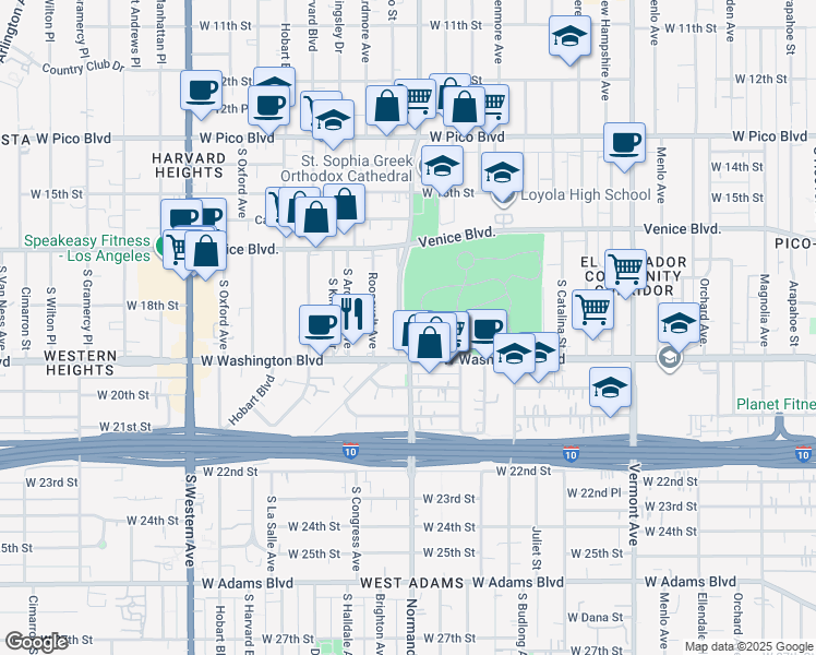 map of restaurants, bars, coffee shops, grocery stores, and more near 1816 Normandie Avenue in Los Angeles