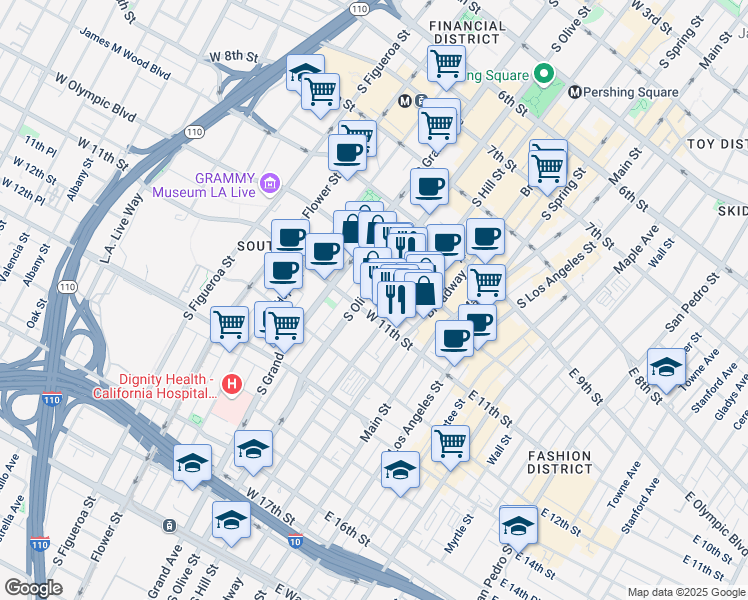 map of restaurants, bars, coffee shops, grocery stores, and more near 1070 Midway Place in Los Angeles