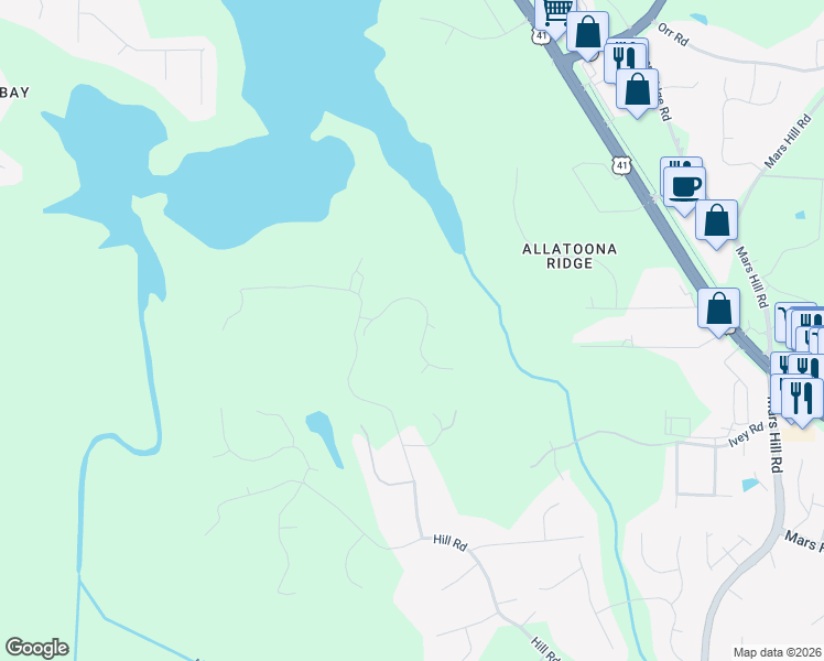 map of restaurants, bars, coffee shops, grocery stores, and more near 5331 Saville Drive Northwest in Acworth