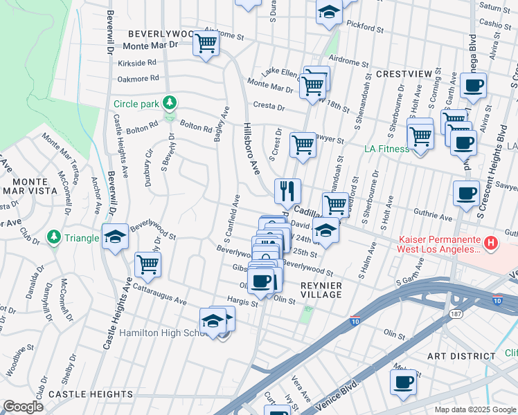 map of restaurants, bars, coffee shops, grocery stores, and more near 9039 David Avenue in Los Angeles