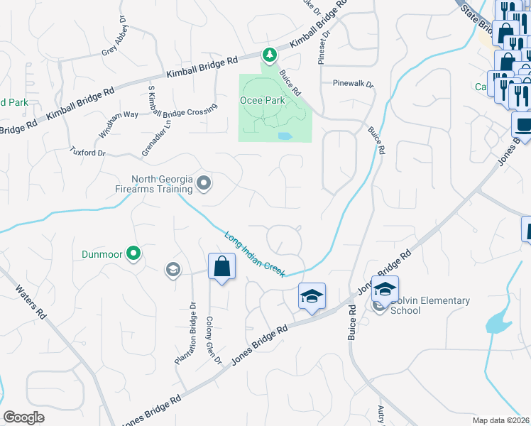 map of restaurants, bars, coffee shops, grocery stores, and more near 10350 Tuxford Dr in Alpharetta