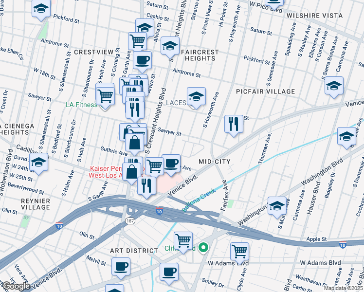 map of restaurants, bars, coffee shops, grocery stores, and more near 1923 Briar Rose Lane in Los Angeles