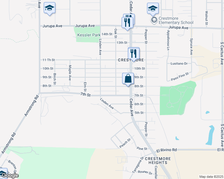 map of restaurants, bars, coffee shops, grocery stores, and more near 18577 8th Street in Bloomington