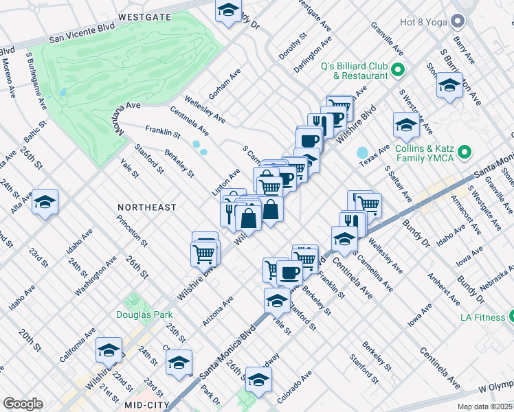 map of restaurants, bars, coffee shops, grocery stores, and more near in Santa Monica