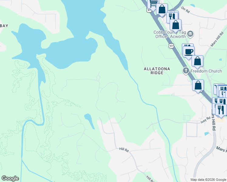 map of restaurants, bars, coffee shops, grocery stores, and more near 5331 Saville Drive Northwest in Acworth