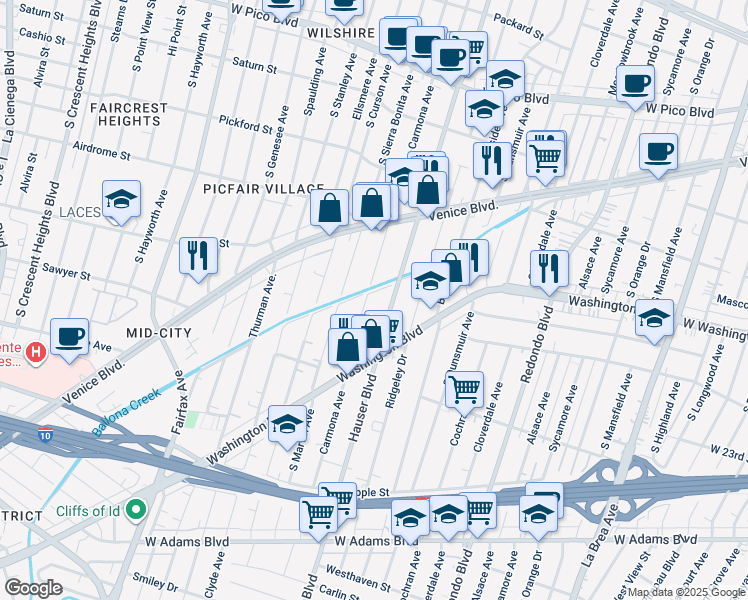 map of restaurants, bars, coffee shops, grocery stores, and more near 1806 Carmona Avenue in Los Angeles