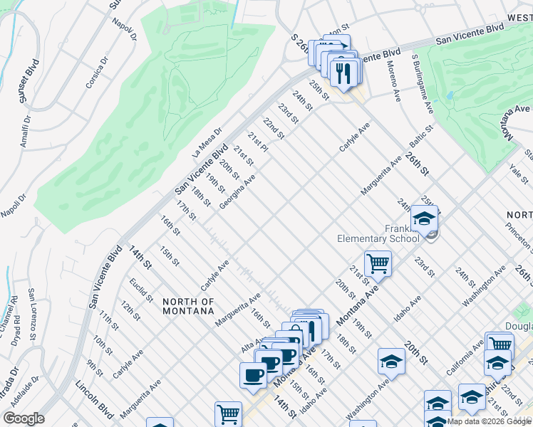 map of restaurants, bars, coffee shops, grocery stores, and more near 364 20th Street in Santa Monica