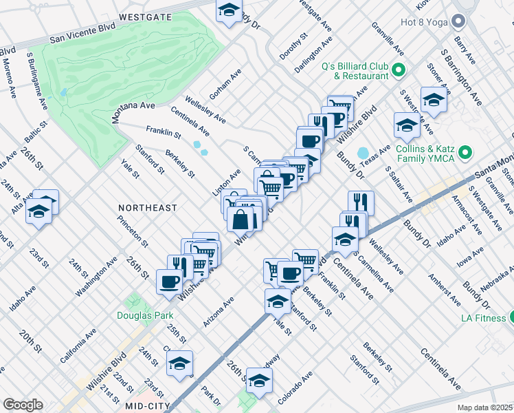 map of restaurants, bars, coffee shops, grocery stores, and more near in Santa Monica