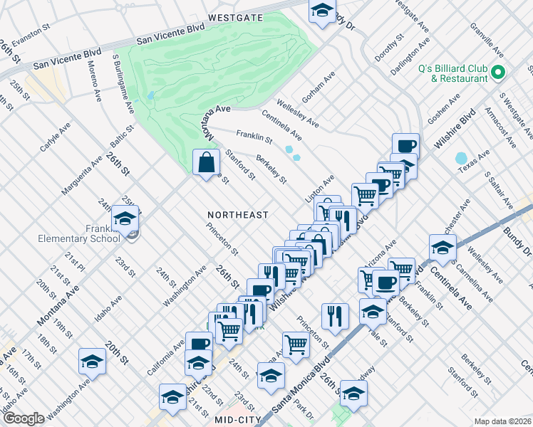 map of restaurants, bars, coffee shops, grocery stores, and more near 2908 Washington Avenue in Santa Monica