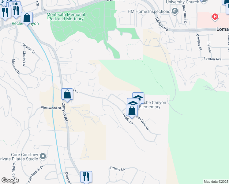 map of restaurants, bars, coffee shops, grocery stores, and more near 3013 Canyon Vista Drive in Colton