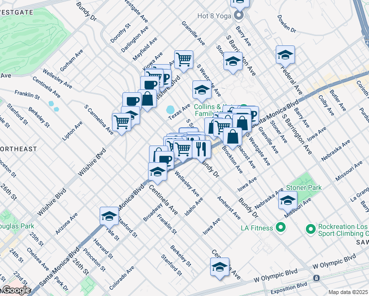 map of restaurants, bars, coffee shops, grocery stores, and more near in Los Angeles