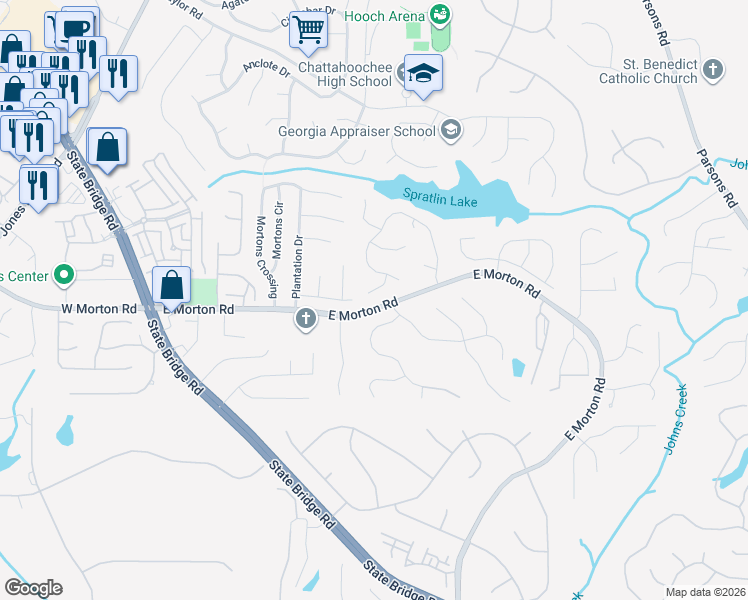 map of restaurants, bars, coffee shops, grocery stores, and more near 440 Waterstone Court in Alpharetta