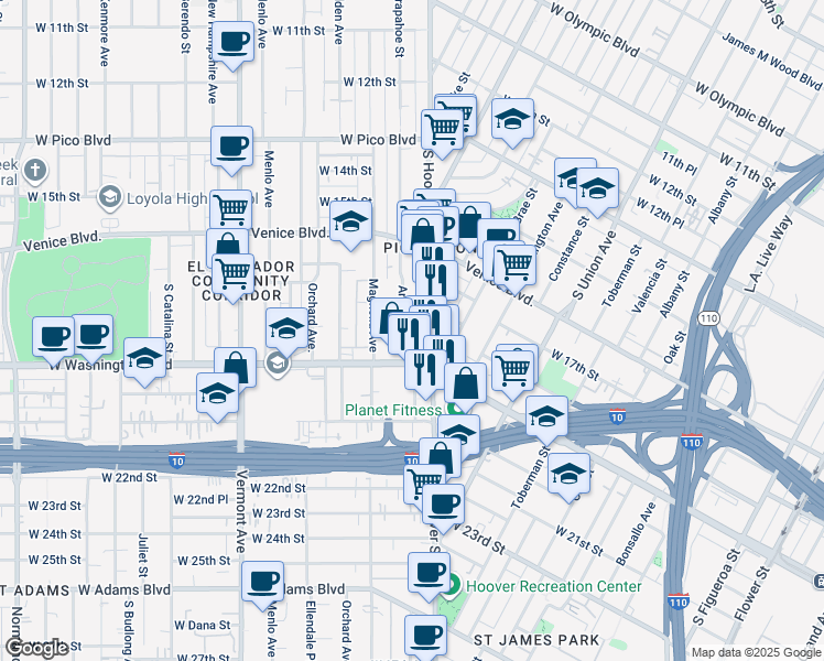 map of restaurants, bars, coffee shops, grocery stores, and more near 1829 Arapahoe Street in Los Angeles