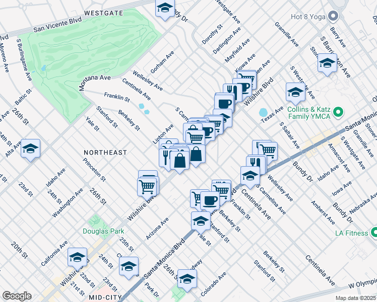 map of restaurants, bars, coffee shops, grocery stores, and more near in Santa Monica