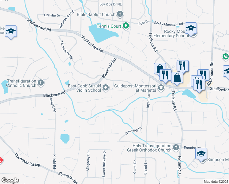 map of restaurants, bars, coffee shops, grocery stores, and more near 2098 Candlewood Court Northeast in Marietta