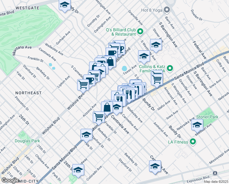 map of restaurants, bars, coffee shops, grocery stores, and more near 1316 1/2 Wellesley Avenue in Los Angeles