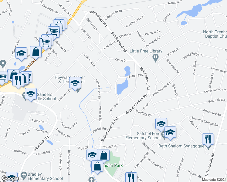map of restaurants, bars, coffee shops, grocery stores, and more near 3905 Linbrook Drive in Columbia