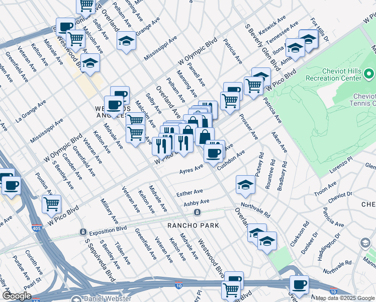 map of restaurants, bars, coffee shops, grocery stores, and more near in Los Angeles