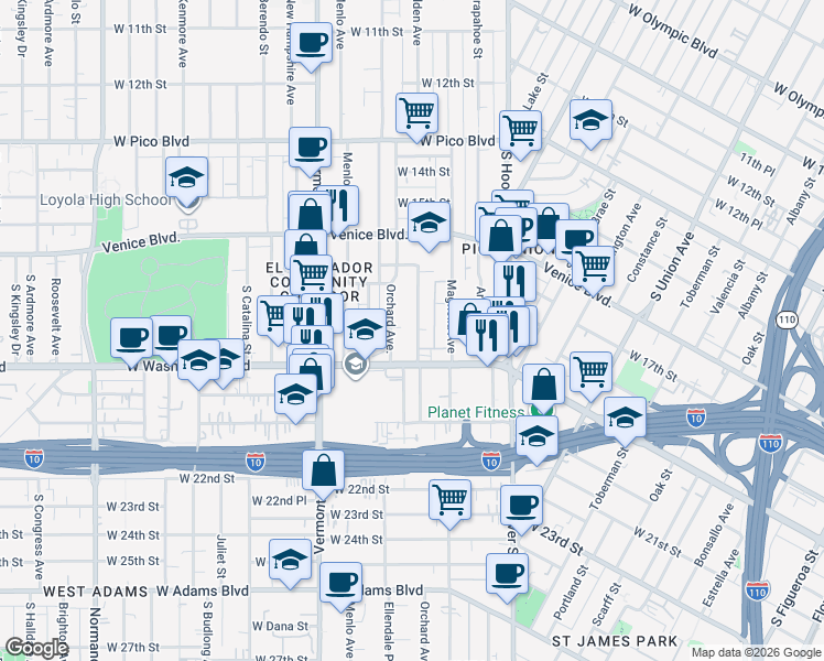 map of restaurants, bars, coffee shops, grocery stores, and more near 1810 Orchard Avenue in Los Angeles