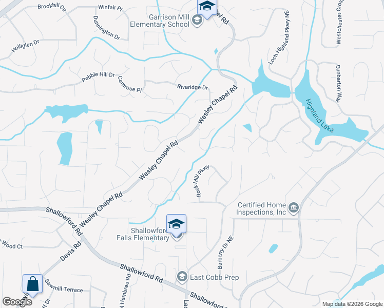 map of restaurants, bars, coffee shops, grocery stores, and more near 3830 Wesley Chapel Road in Marietta