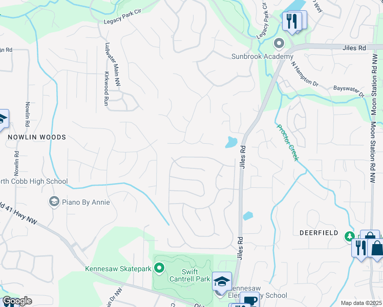 map of restaurants, bars, coffee shops, grocery stores, and more near 3358 English Oaks Drive Northwest in Kennesaw