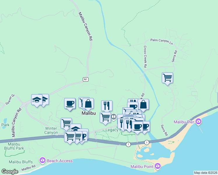 map of restaurants, bars, coffee shops, grocery stores, and more near 23701 Harbor Vista Drive in Malibu