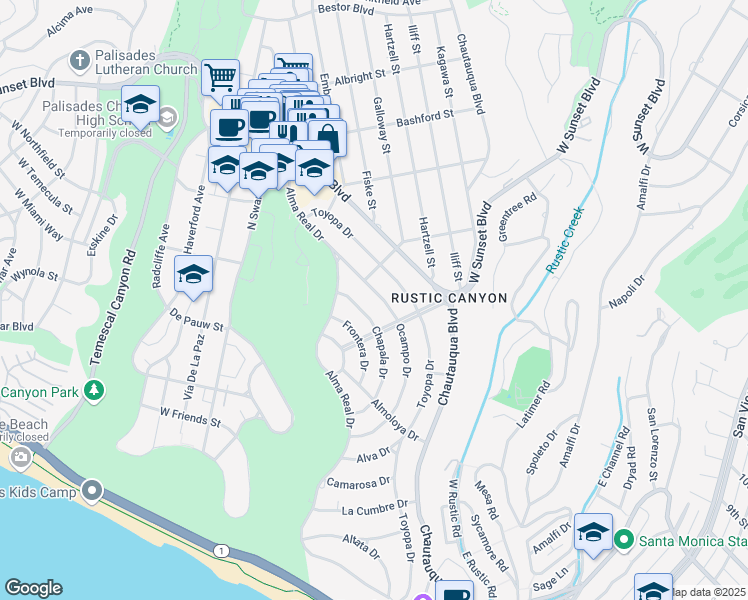 map of restaurants, bars, coffee shops, grocery stores, and more near 735 Ocampo Drive in Los Angeles