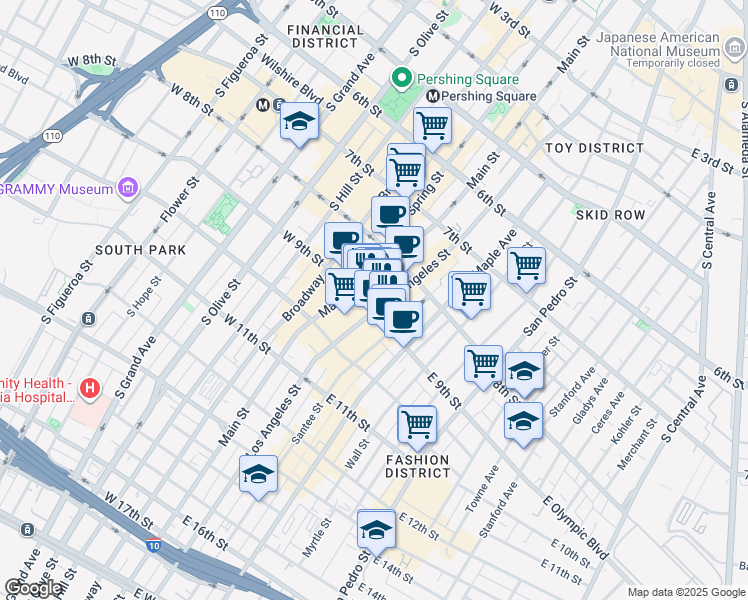 map of restaurants, bars, coffee shops, grocery stores, and more near in Los Angeles