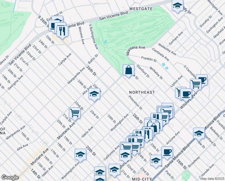 map of restaurants, bars, coffee shops, grocery stores, and more near 801 26th Street in Santa Monica