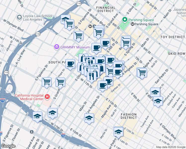 map of restaurants, bars, coffee shops, grocery stores, and more near in Los Angeles