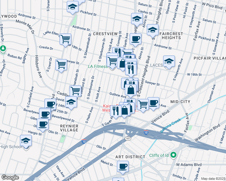 map of restaurants, bars, coffee shops, grocery stores, and more near 8627 Guthrie Avenue in Los Angeles