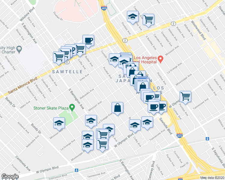 map of restaurants, bars, coffee shops, grocery stores, and more near in Los Angeles