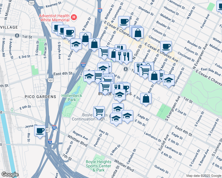 map of restaurants, bars, coffee shops, grocery stores, and more near in Los Angeles