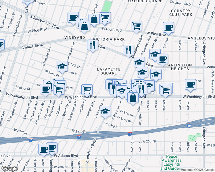 map of restaurants, bars, coffee shops, grocery stores, and more near 1809 South Victoria Avenue in Los Angeles