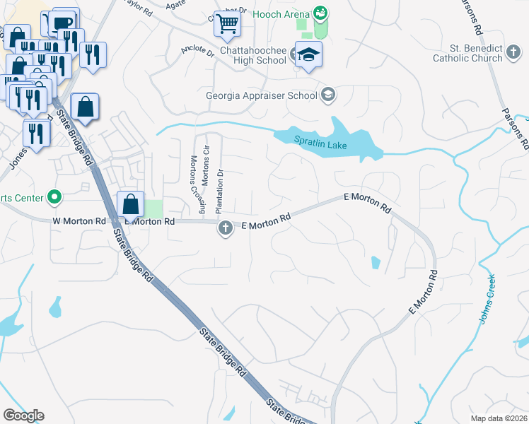 map of restaurants, bars, coffee shops, grocery stores, and more near 440 Waterstone Court in Alpharetta