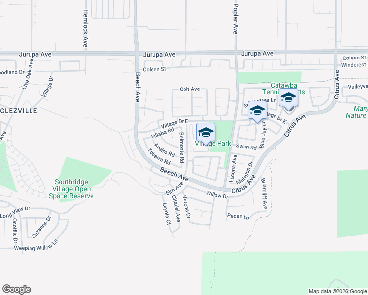 map of restaurants, bars, coffee shops, grocery stores, and more near 15516 Villa Del Rio Road in Fontana
