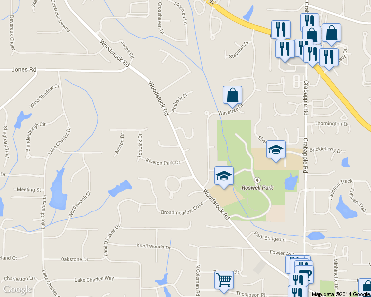 map of restaurants, bars, coffee shops, grocery stores, and more near 500 Middleton Place in Roswell
