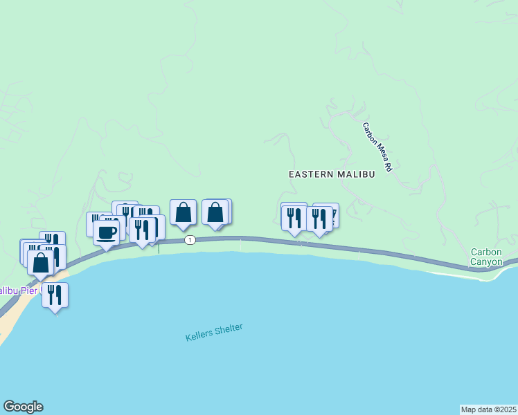 map of restaurants, bars, coffee shops, grocery stores, and more near 5012 Carbon Beach Terrace in Malibu