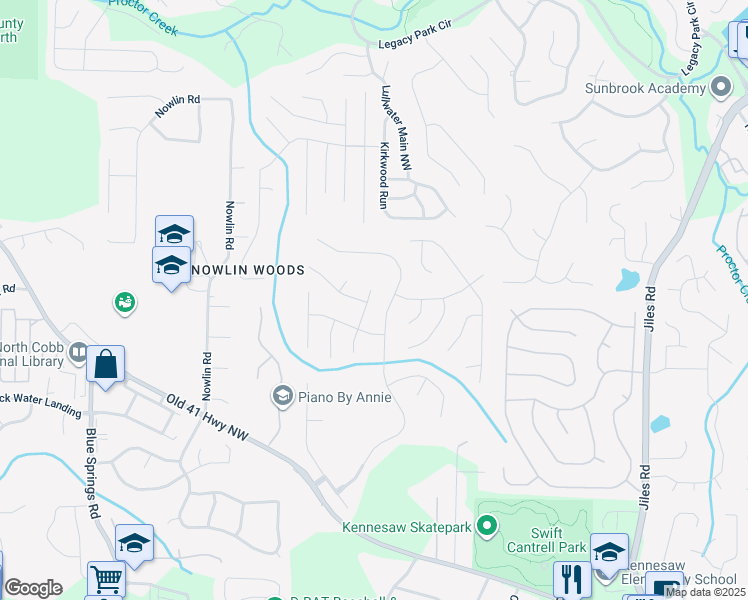 map of restaurants, bars, coffee shops, grocery stores, and more near 3508 Donamire Way Northwest in Kennesaw