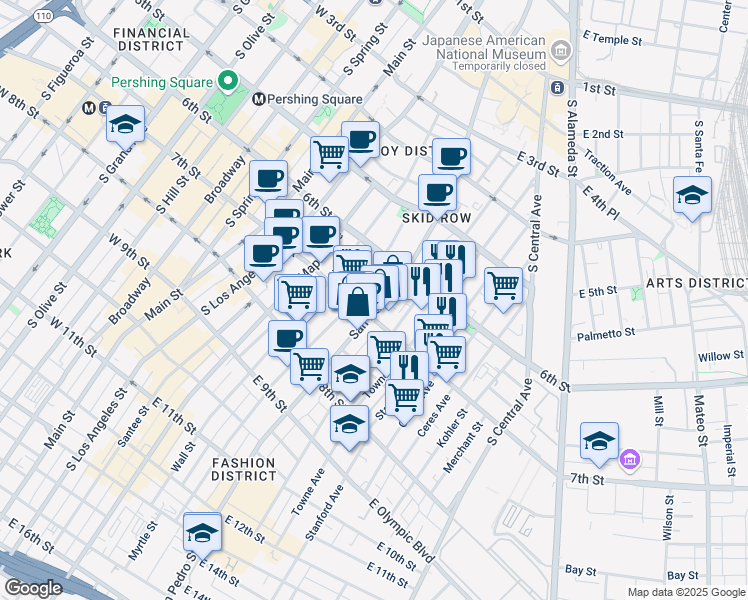 map of restaurants, bars, coffee shops, grocery stores, and more near 672 San Pedro Street in Los Angeles
