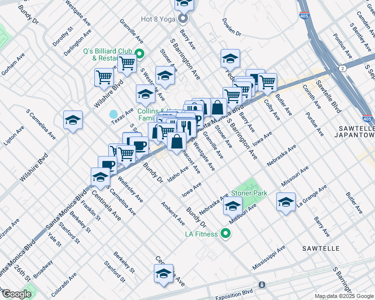 map of restaurants, bars, coffee shops, grocery stores, and more near 1526 Armacost Avenue in Los Angeles
