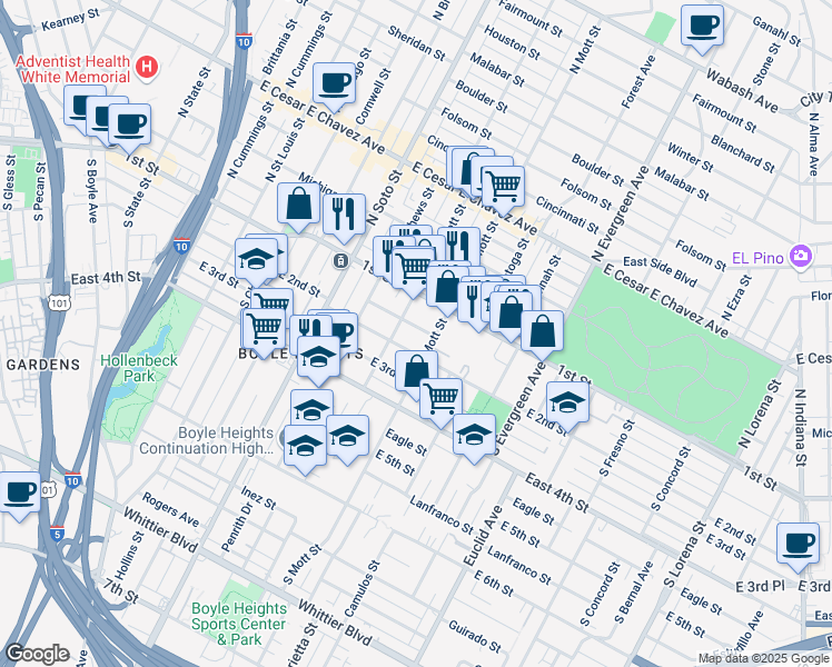 map of restaurants, bars, coffee shops, grocery stores, and more near 2618 Gleason Avenue in Los Angeles