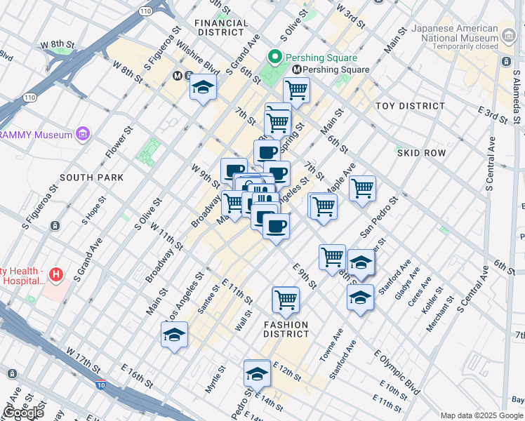 map of restaurants, bars, coffee shops, grocery stores, and more near in Los Angeles