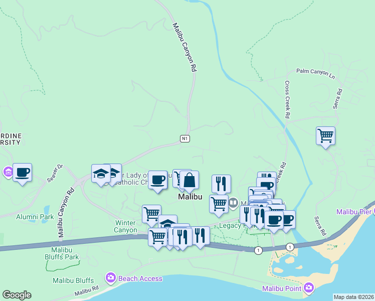 map of restaurants, bars, coffee shops, grocery stores, and more near 23838 Harbor Vista Drive in Malibu