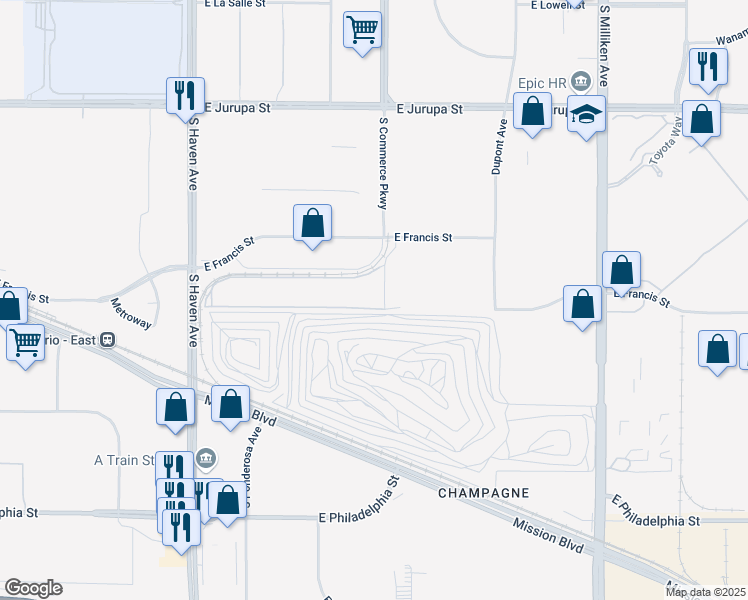 map of restaurants, bars, coffee shops, grocery stores, and more near Unnamed Road in Ontario