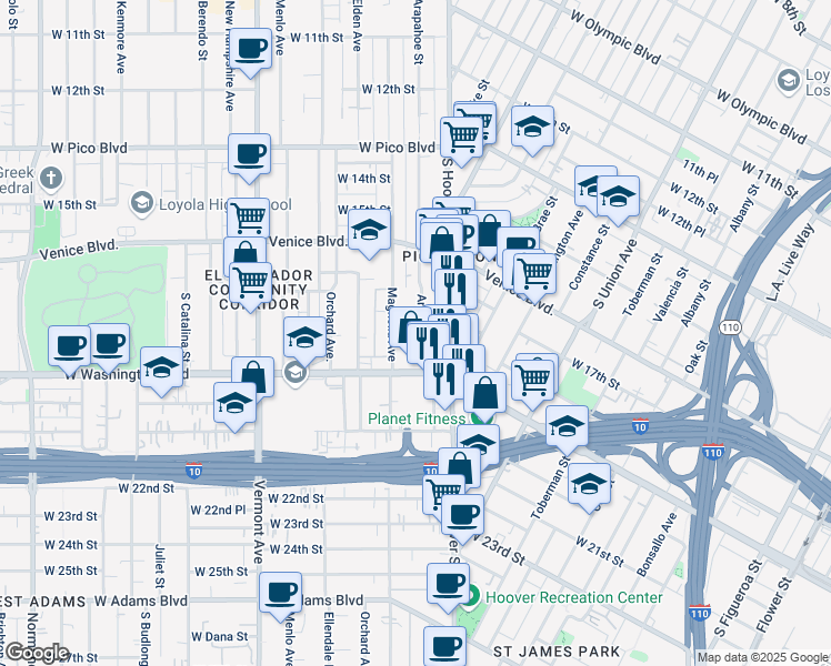 map of restaurants, bars, coffee shops, grocery stores, and more near 1829 Arapahoe Street in Los Angeles