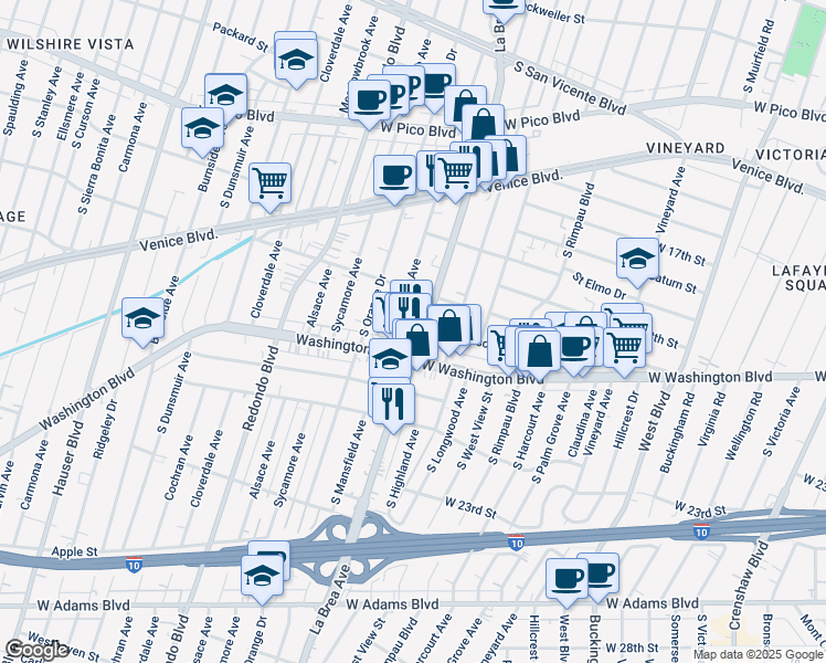 map of restaurants, bars, coffee shops, grocery stores, and more near in Los Angeles