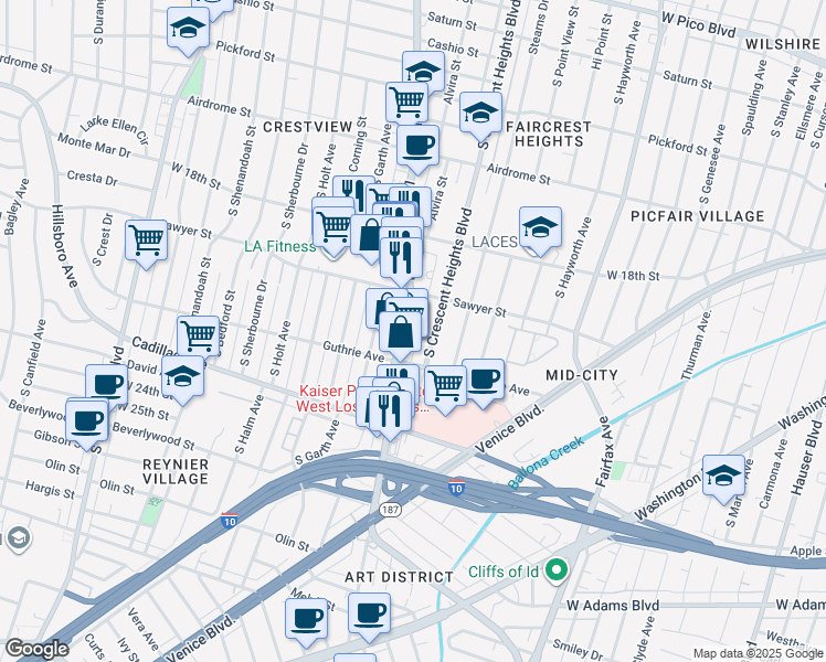 map of restaurants, bars, coffee shops, grocery stores, and more near 1976 South La Cienega Boulevard in Los Angeles