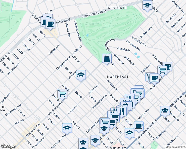 map of restaurants, bars, coffee shops, grocery stores, and more near in Santa Monica